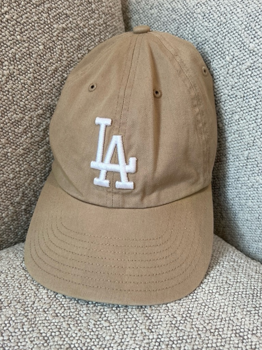 Tan Baseball Cap with White LA Dodgers Embroidery